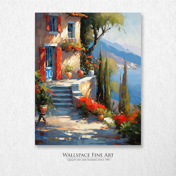 Mediterranean Villa by the Sea Colorful Coastal Landscape Painting Poster