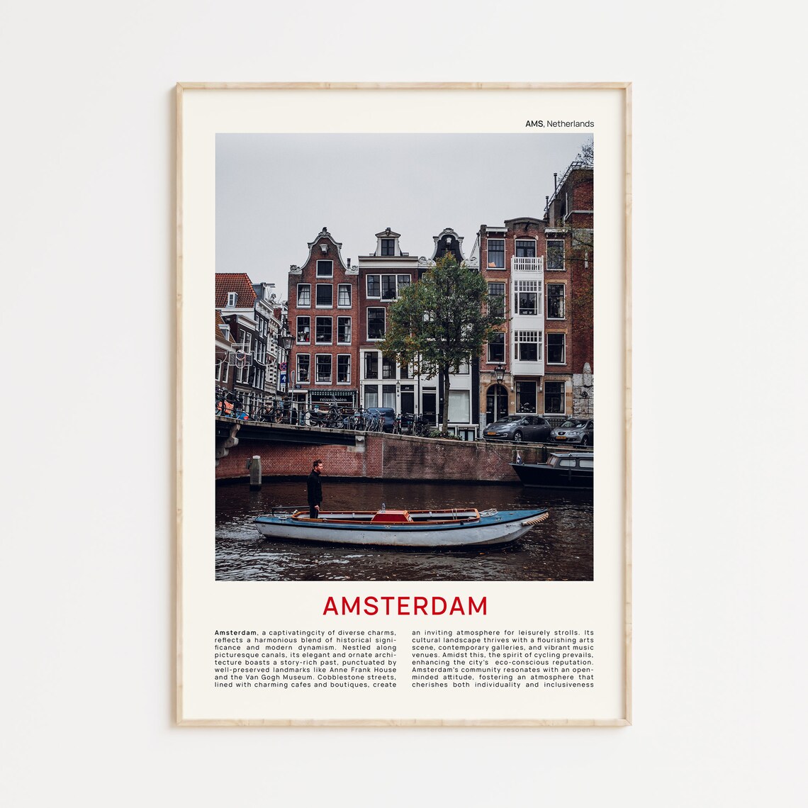 Amsterdam Canal Boat Past Brick Gabled Houses Netherlands Photo Poster