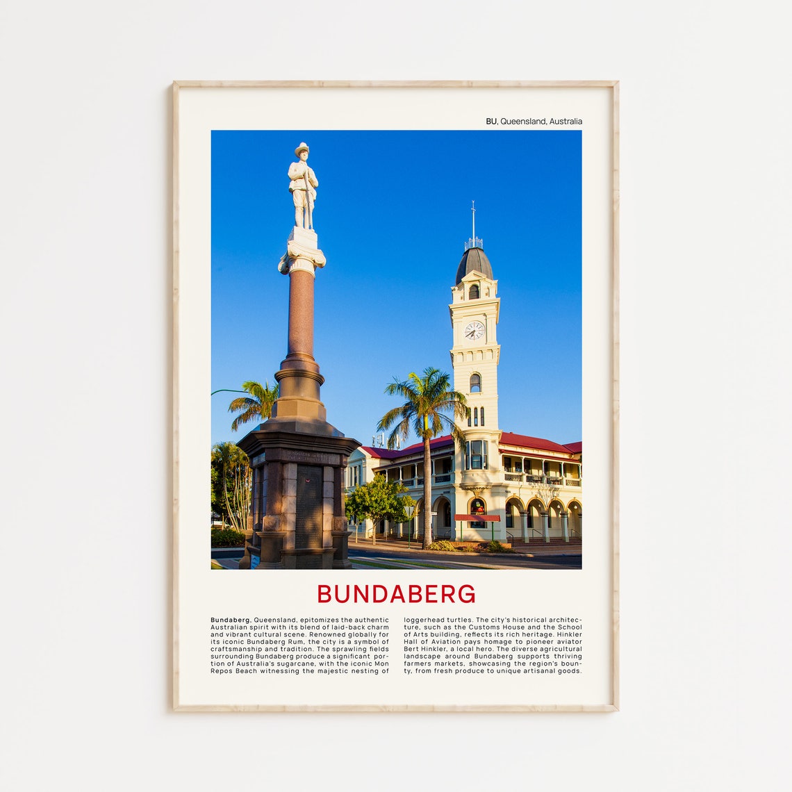 Bundaberg Queensland Historic War Memorial Clock Tower Travel Poster