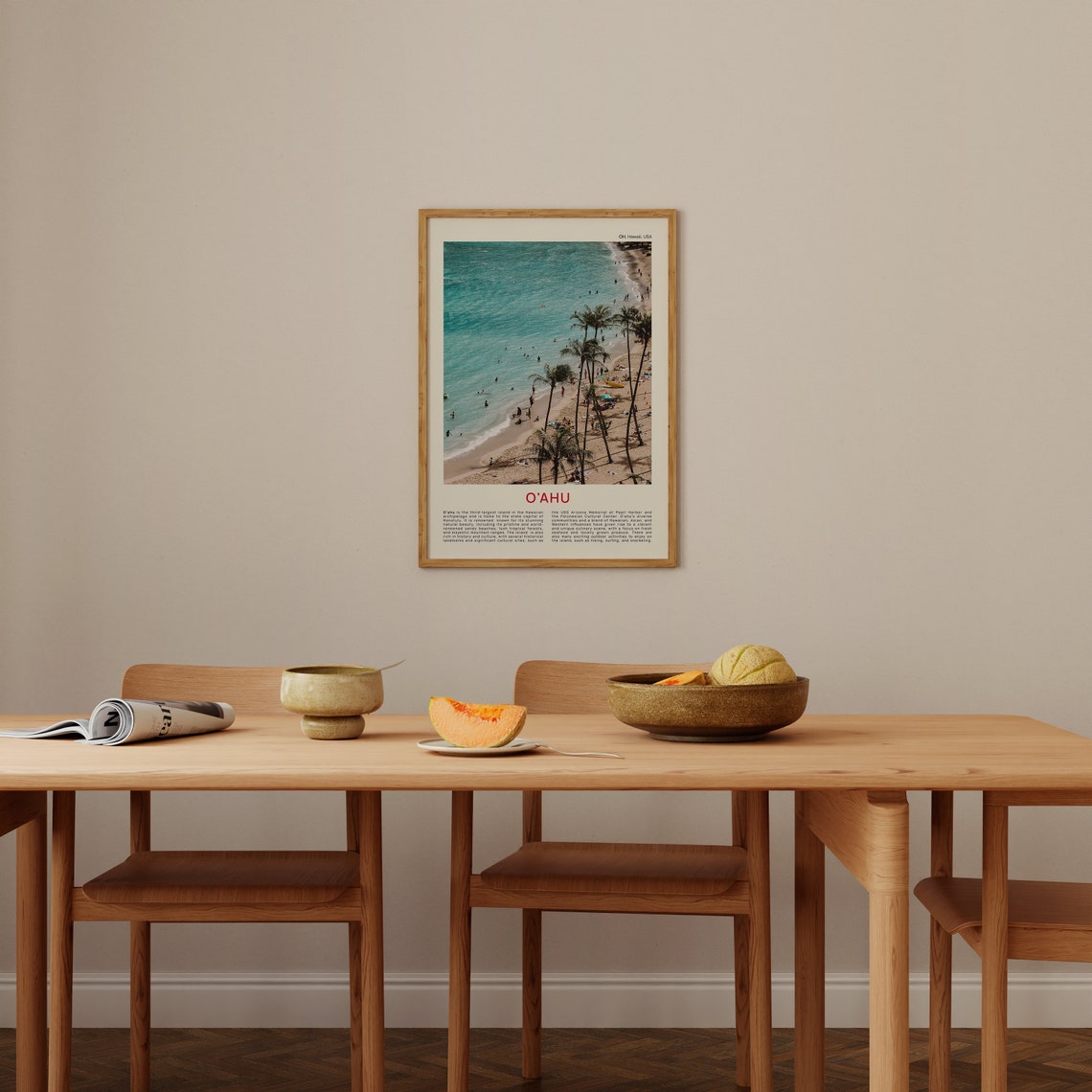 Minimalist O'ahu Travel Photo Poster Featuring a Palm-Lined Beach - Image 2