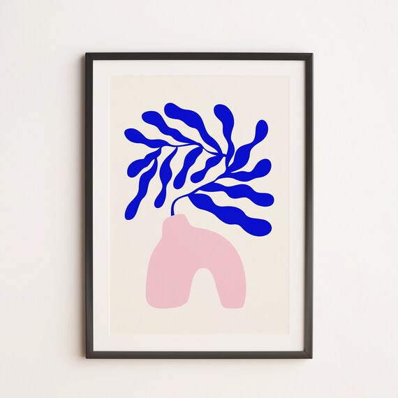 Blue Matisse Ferns Ii Retro Matisse Paper Cutouts Colorful Flower Mid Century Abstract Poster Art Print