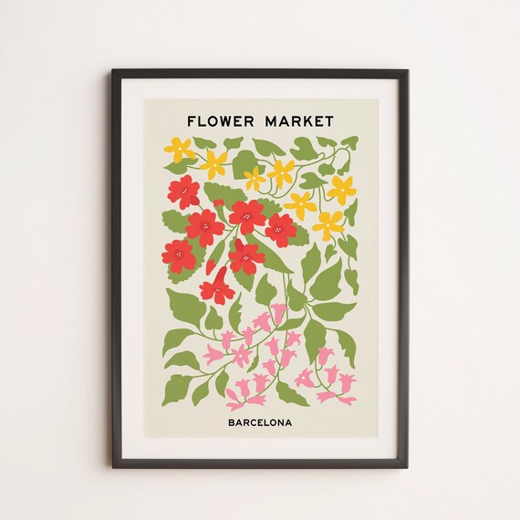 Flower Market 07 Barcelona Retro Matisse Colorful Mid Century Travel Poster Art Print