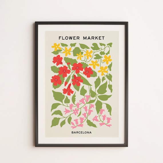 Flower Market Barcelona Red Yellow Blossom Vine Botanical Print