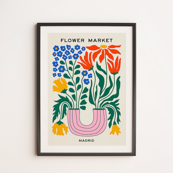 Flower Market 04 Madrid Retro Matisse Colorful Mid Century Travel Poster Art Print
