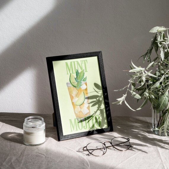 Mint Mojito Watercolor Cocktail Classic Drink Recipe Art Poster