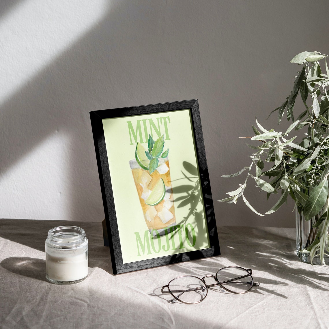 Mint Mojito Watercolor Cocktail Classic Drink Recipe Art Poster