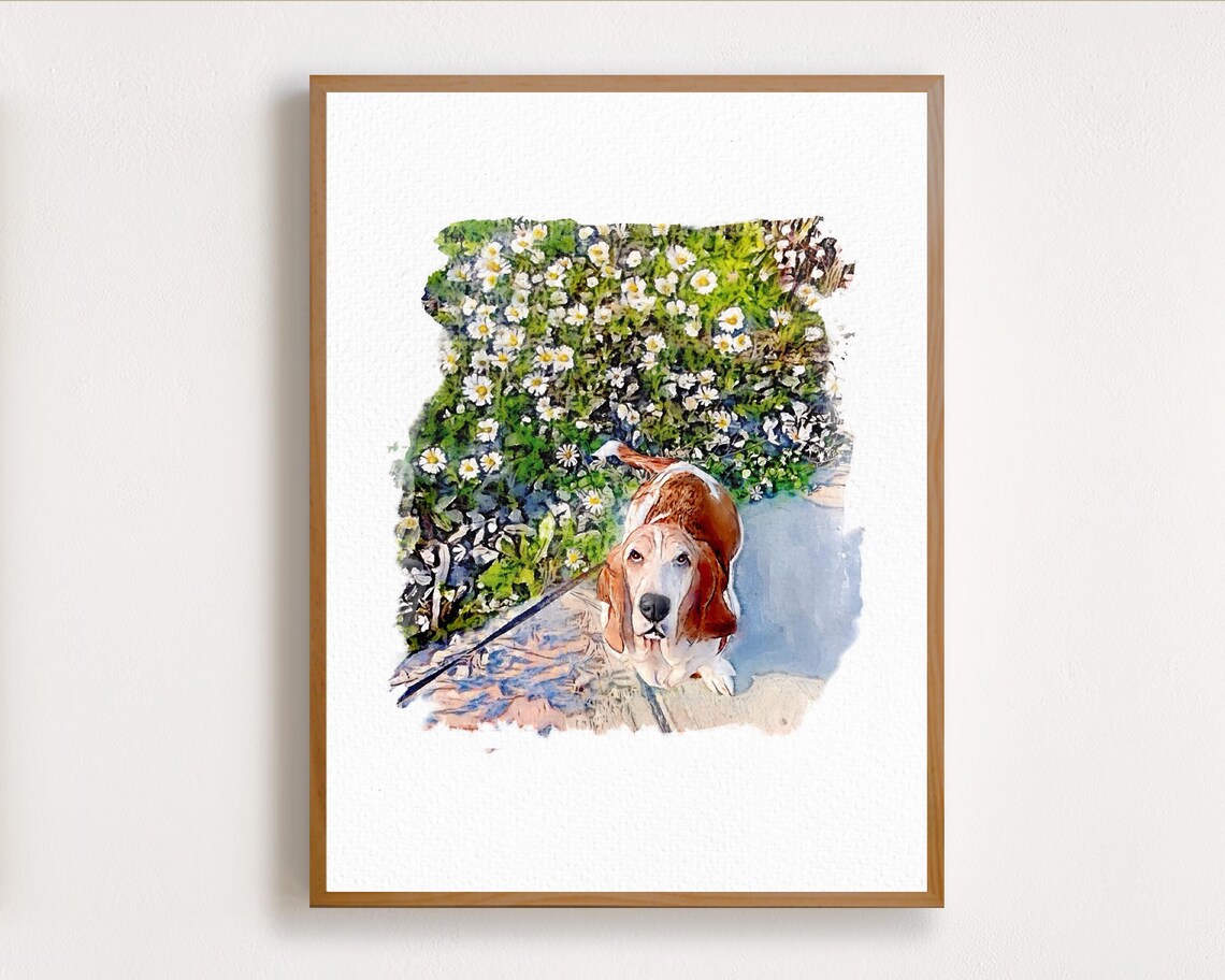 Smiling Man with Golden Dog on the Sandy Beach Watercolor Pet Poster - Image 2