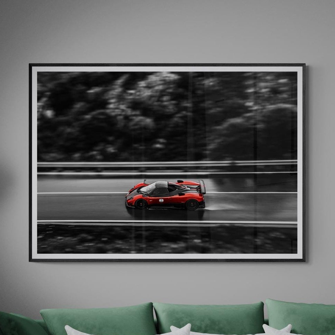 Dramatic Red Pagani Zonda Supercar Wet Road Color Pop Poster