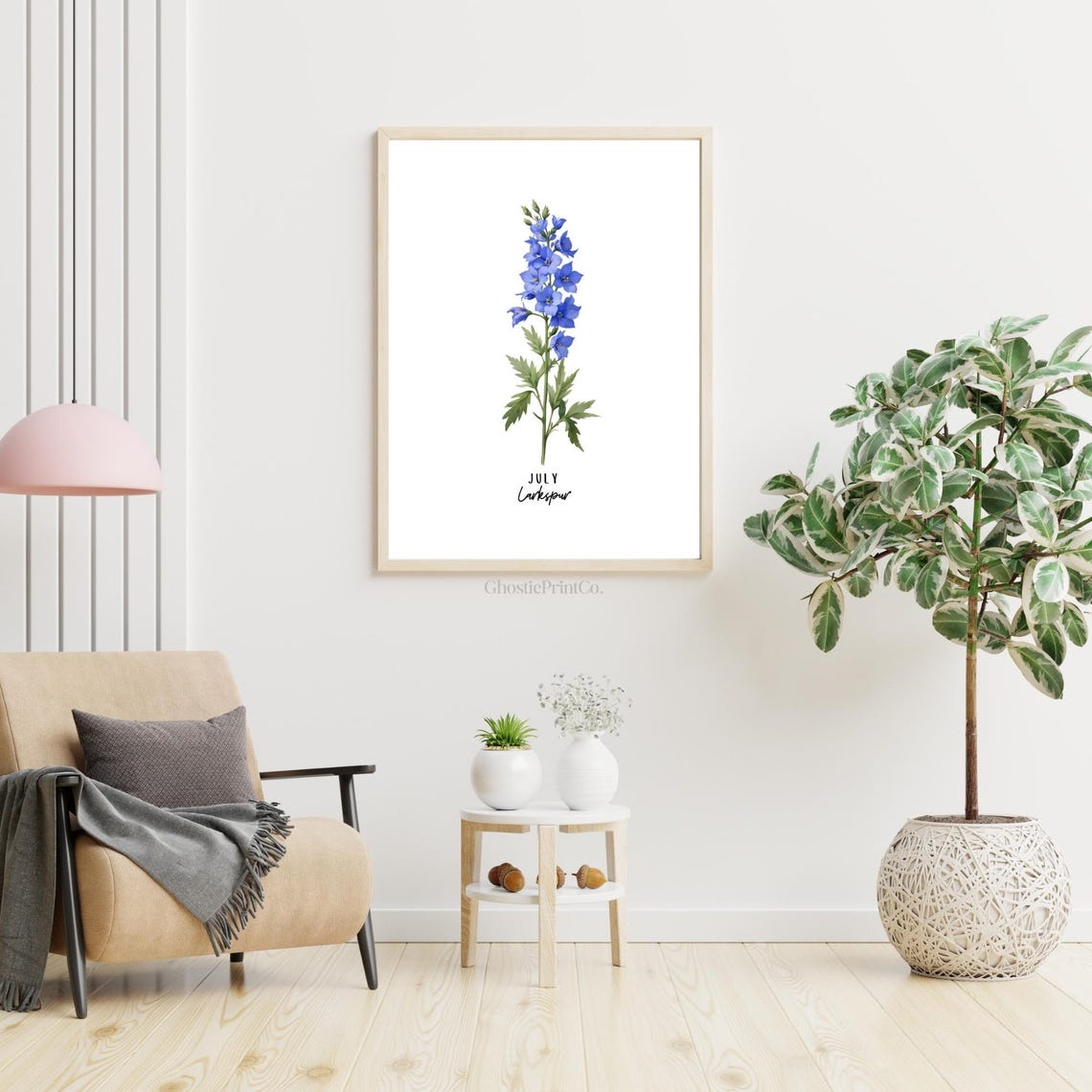 July Larkspur Botanical Watercolor Art Print - Image 2