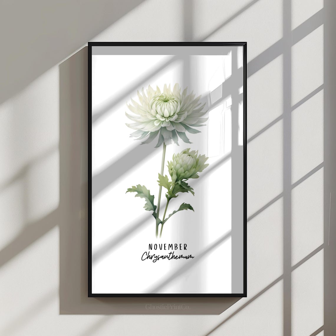 November Chrysanthemum Birth Flower Watercolor Art Print - Image 3