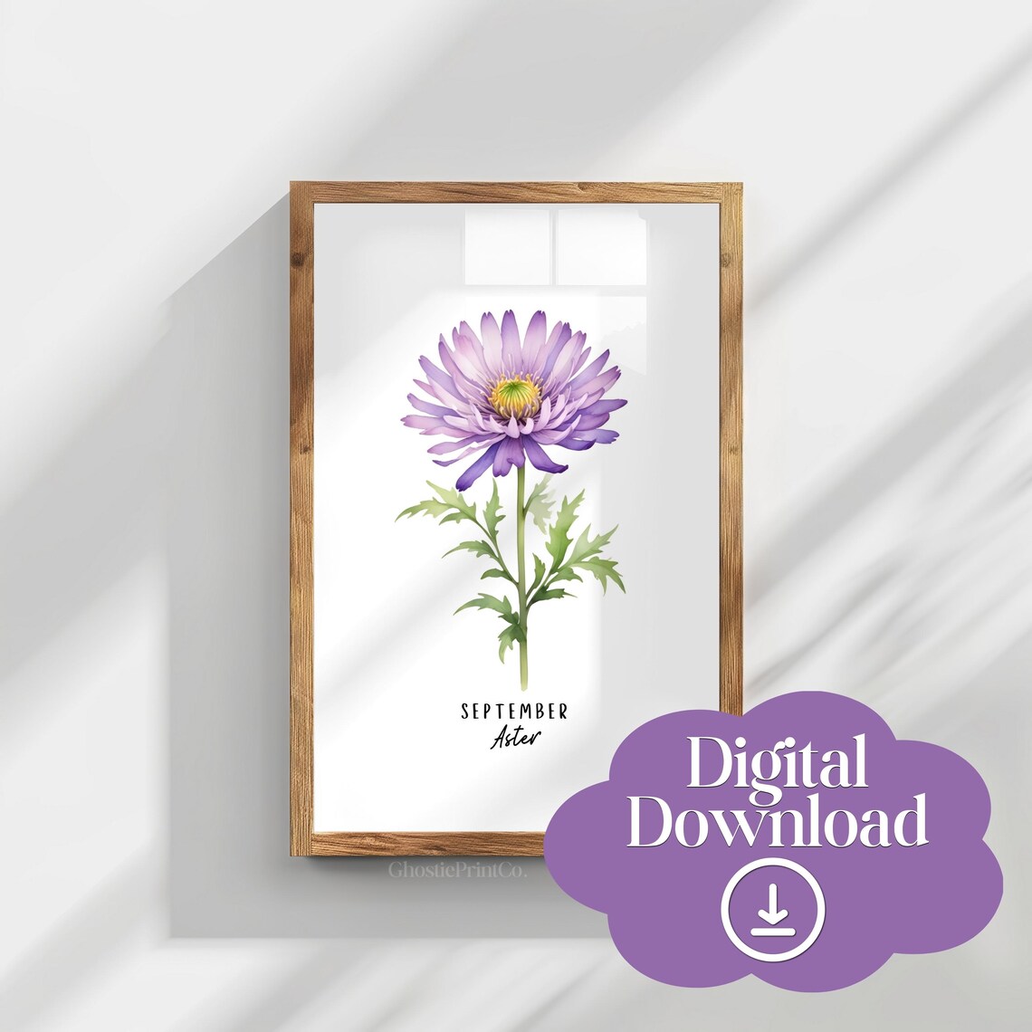 September Aster Birth Flower Watercolor, Art Print