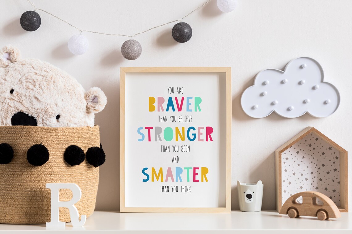 You Are Braver Than You Believe Colorful Kids Affirmation Quote Poster - Image 4