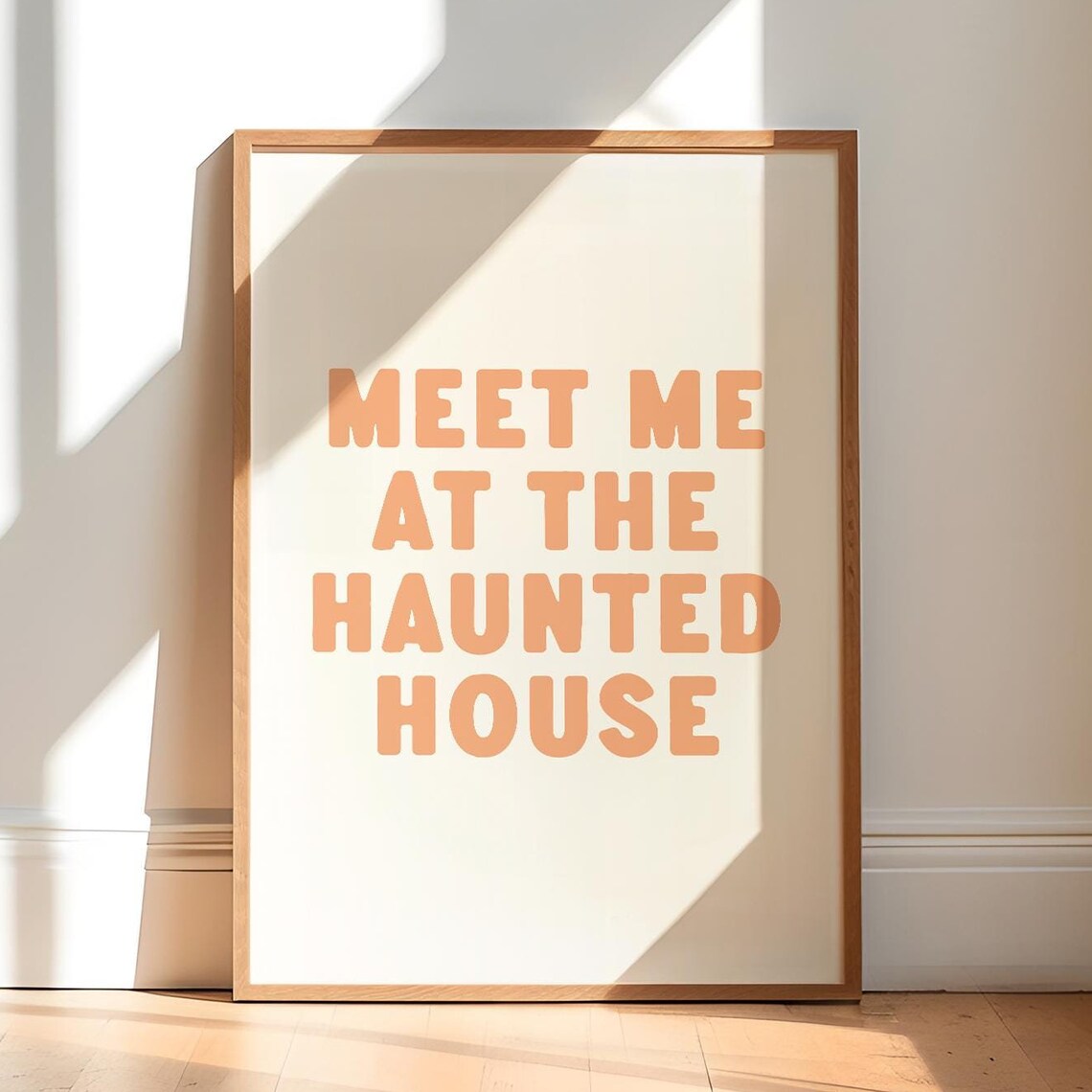 Meet Me At The Haunted House Halloween Tan Typography Spooky Quote Poster