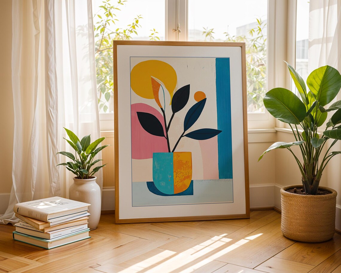 Colorful Plant Mid-Century Modern Geometric Vase