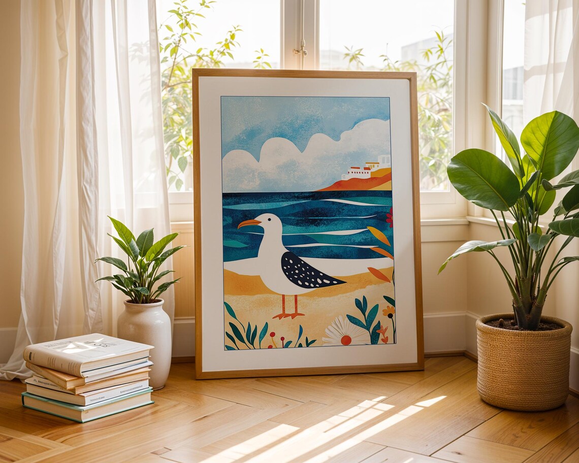 Seagull Beach - Mediterranean Shoreline Art
