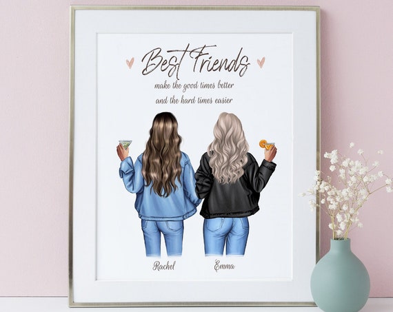 Custom Best Friends Prints Best Friends Jacket Girls Personalised Wall Art Sisters Gift Picture Personalised Gift For Friends