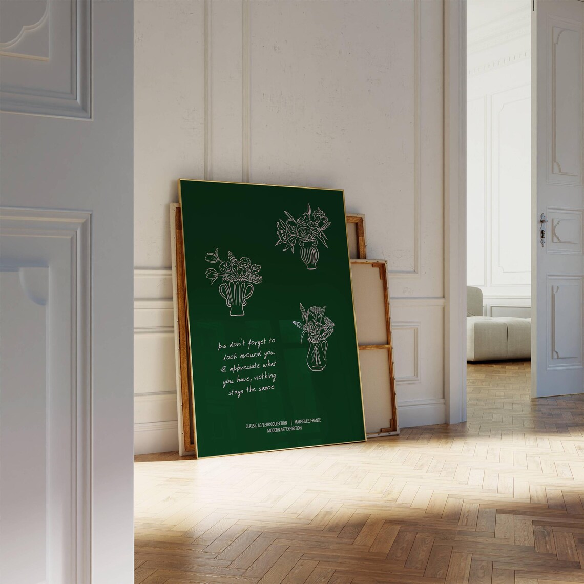 Appreciate What You Have White Floral Dark Green Quote Poster - Image 4
