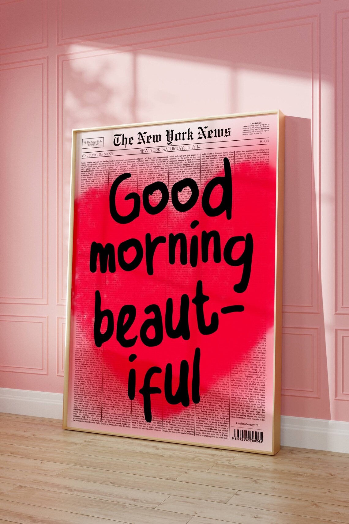 Good Morning Beautiful Sweet Pink Newspaper Typography Quote Poster - Image 2