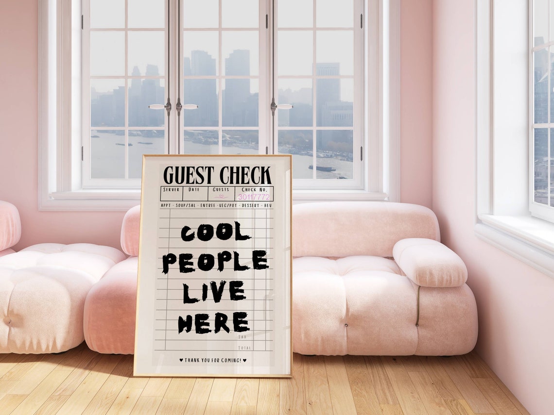 Cool People Live Here Guest Check Receipt Retro Quote Poster Fun Decor