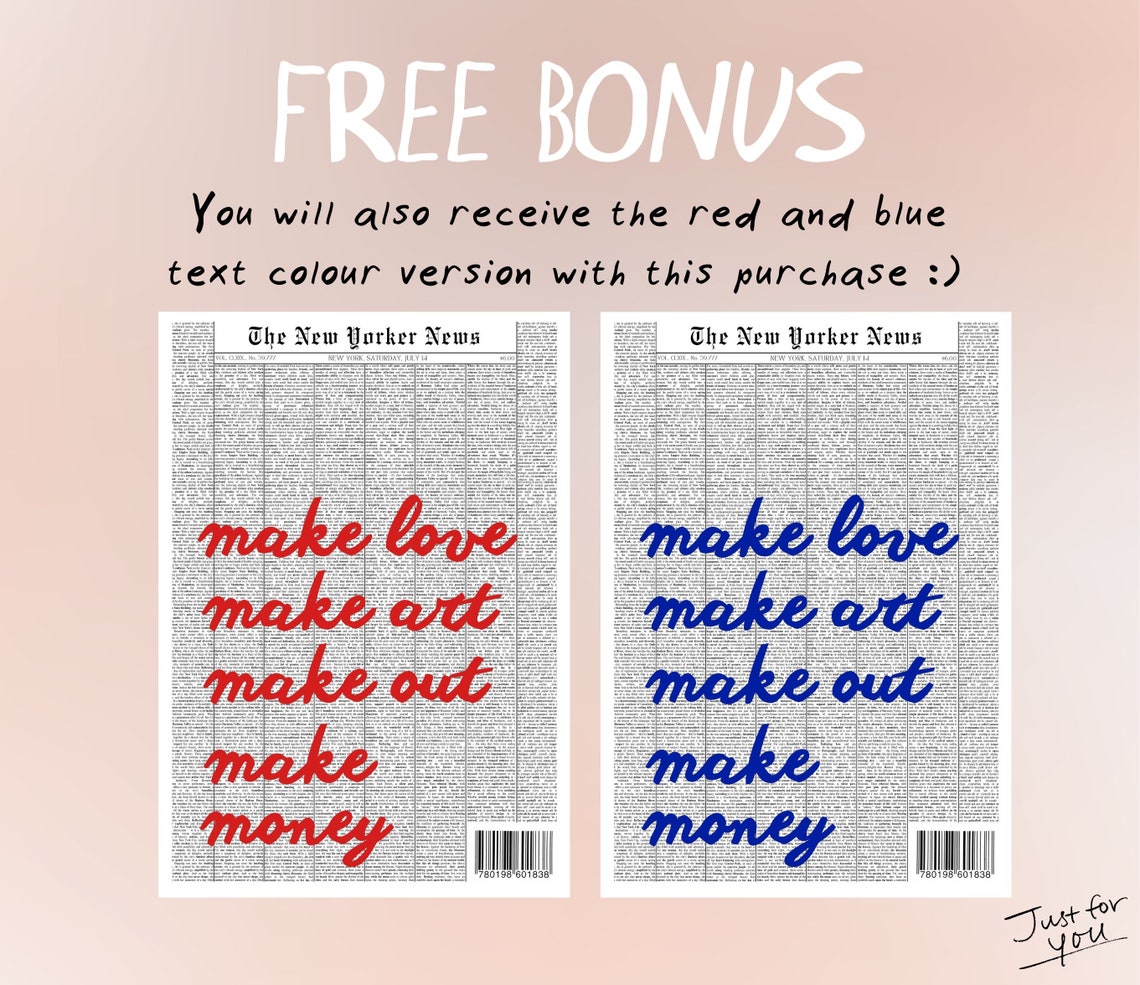 Make Love Make Art Make Out Make Money Bold Newspaper Quote Poster - Image 5