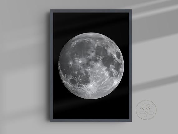 Full Moon Print Black And White Lunar Photography Celestial Wall Art