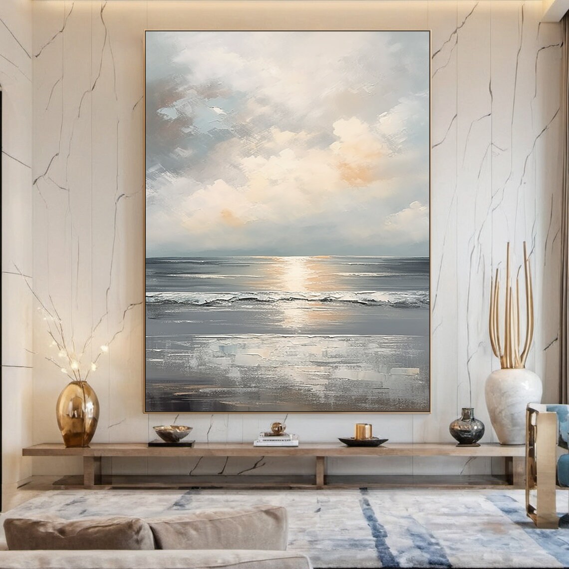 Ocean Wave Seaside Sunset Oil Painting Art Print, Modern - Image 5