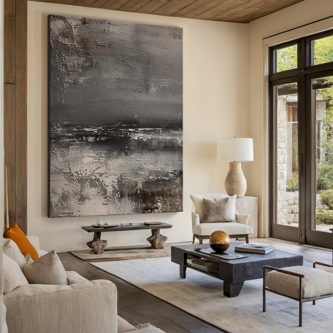 Gray Abstract Oil Painting Decorative Painting Black Simple Wall Painting Beige Abstract Art Modern Home Decor Handmade Gift - Image 4