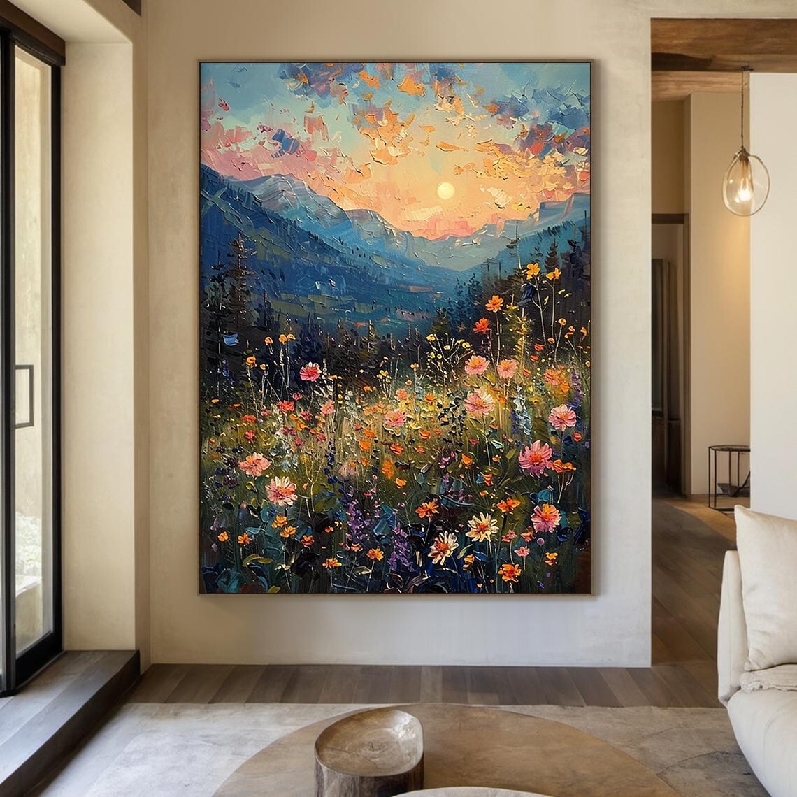 Sunset Mountain Wildflower Meadow Landscape Painting Floral Art Poster - Image 6