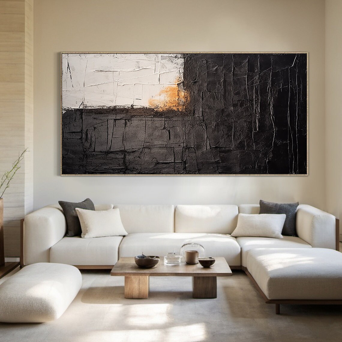 Large Black Abstract Painting Grey Wabi Sabi Style Wall Art Brown Accents Textured Hand Painted Modern Art Wall Decor - Image 5