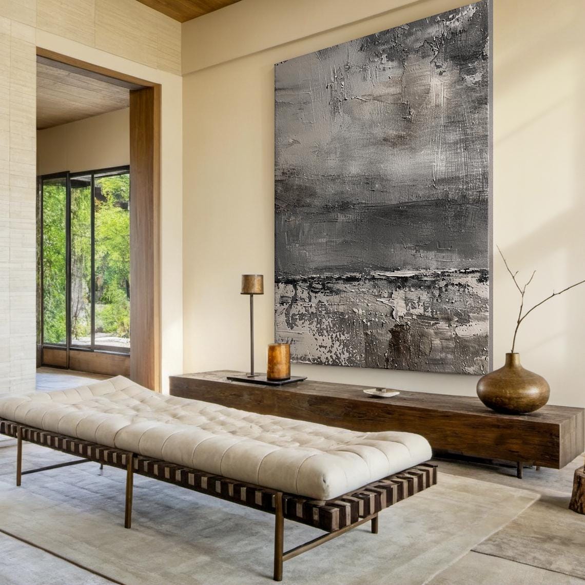 Grey Abstract Painting Textured Horizon Band Modern Wall Art Poster - Image 3
