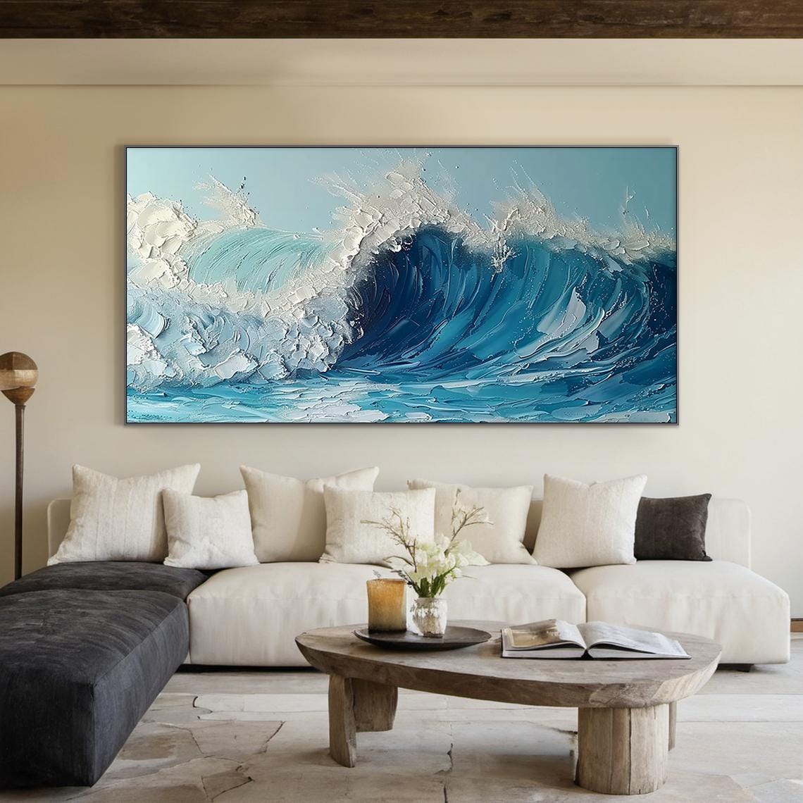 Blue White Crashing Curl Wave Impasto Dynamic Ocean Sea Poster - Image 5