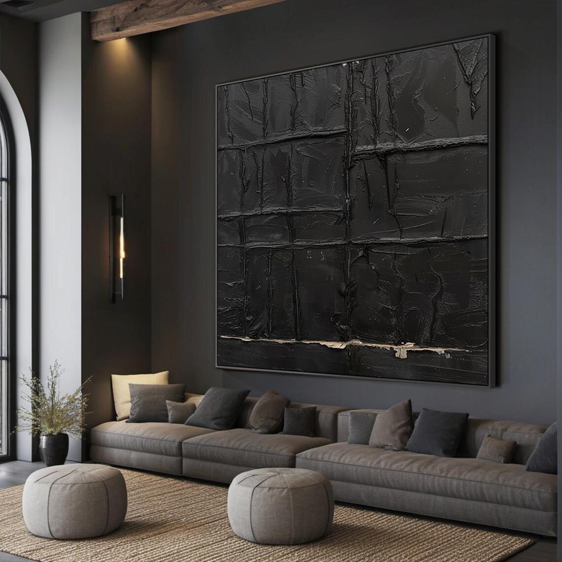 Black Wabi Sabi Wall Painting Black Abstract Art Large Black Minimalist Wall Painting Black Textured Painting Modern Home Decor - Image 3