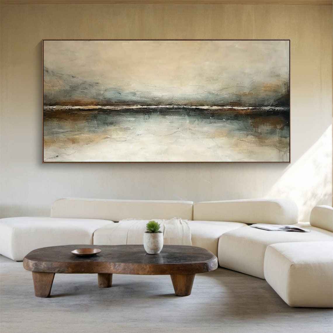 Brown Grey Abstract Horizon Earthy Textured Minimalist Art Poster