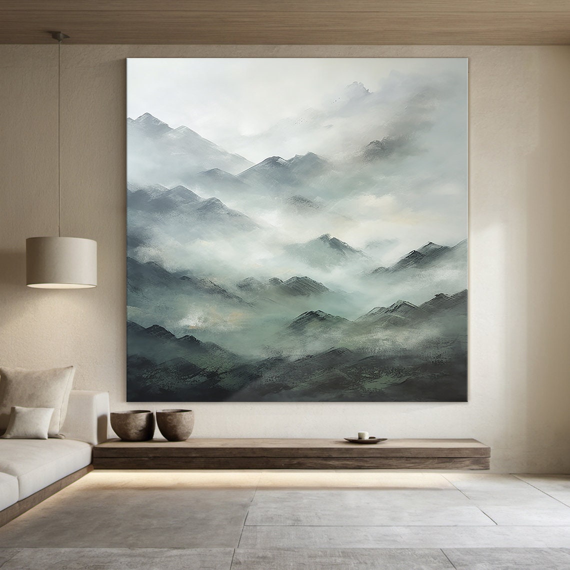 Large Green Abstract Mountains Oil Painting On 3d Textured Mountains Landscape Painting Modern Nature Living Room Wall Art - Image 4