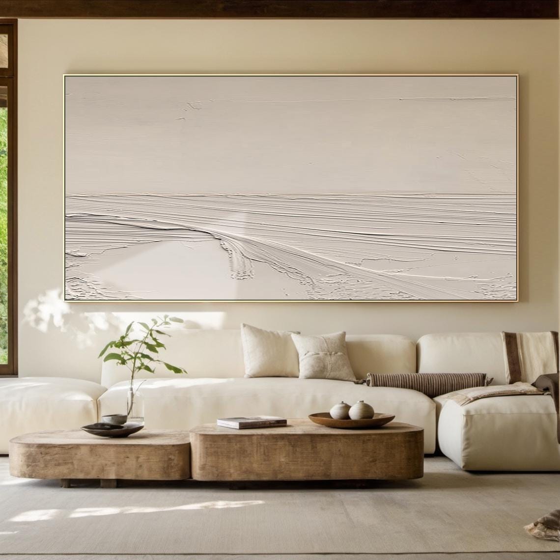 Pure Beige Minimalist Wall Art Large Beige Abstract Oil Painting Original Hand Painted Decorative Painting Modern Home Wall Decoration - Image 3