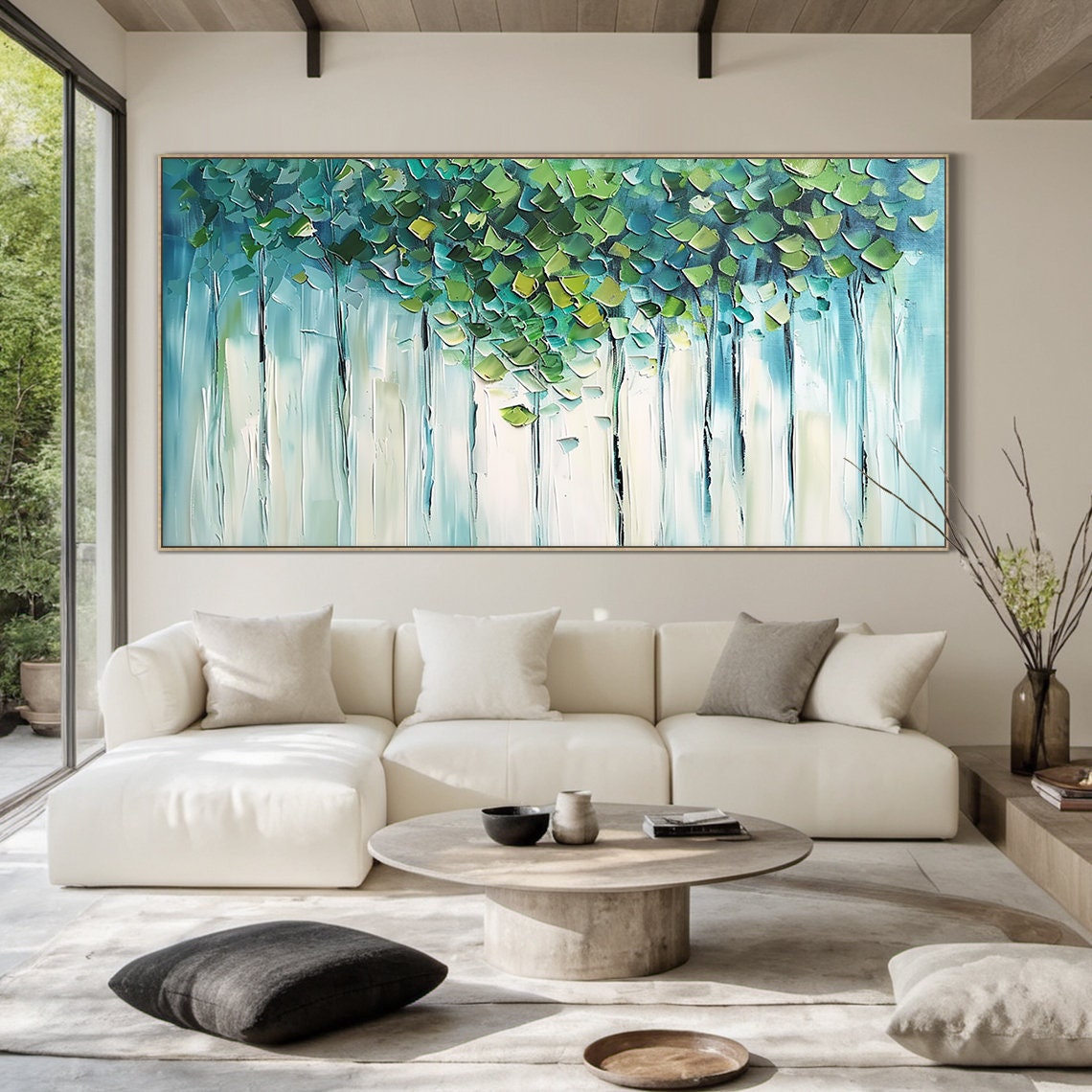 Green Tree Canopy Palette Knife Textured Modern Nature Art Poster - Image 5