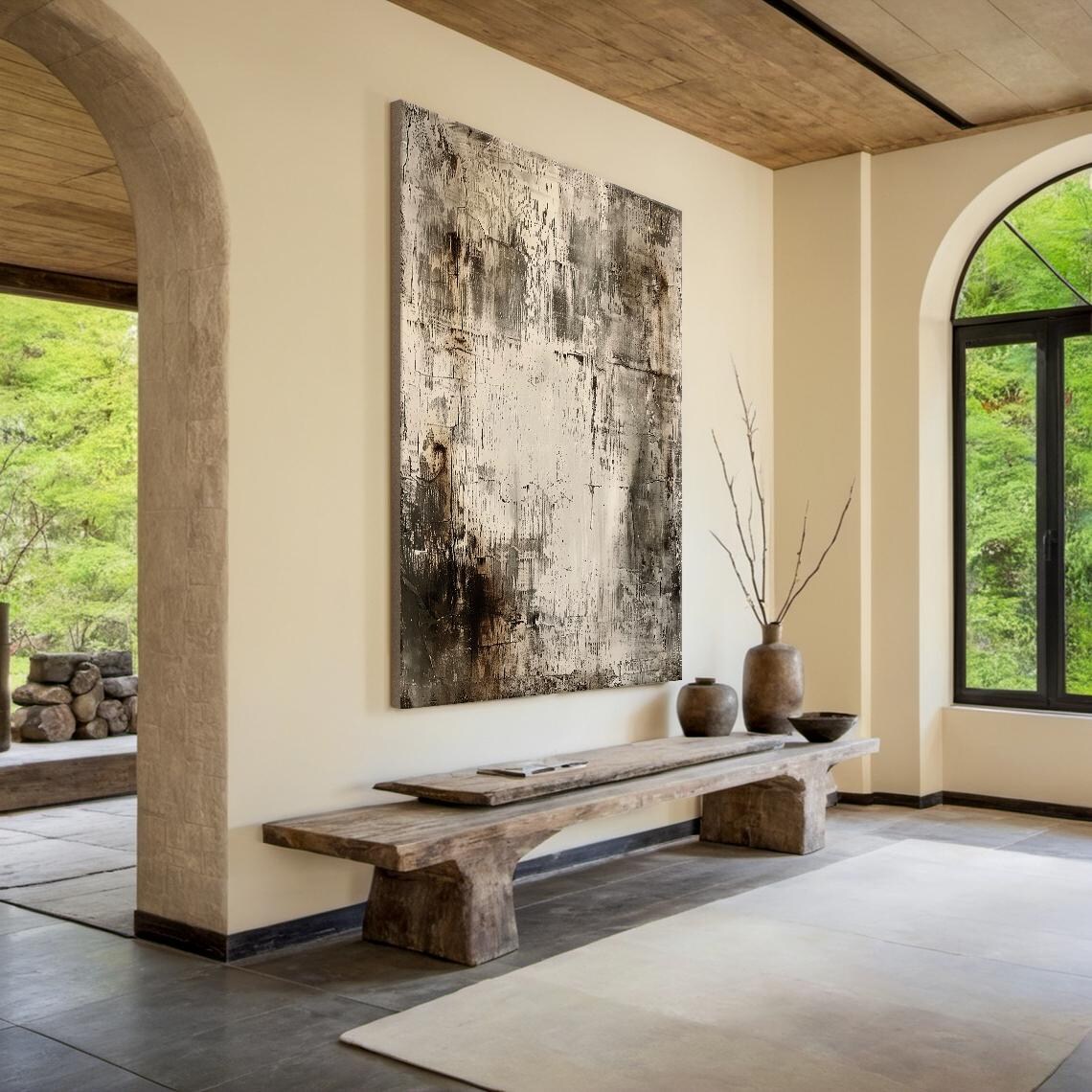 Large Gray Abstract Painting, Modern Living Room Decor - Image 3