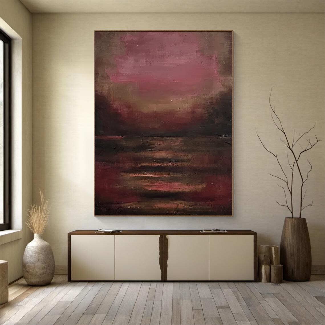 Burgundy Minimalist Texture Painting, Abstract Art Print - Image 5