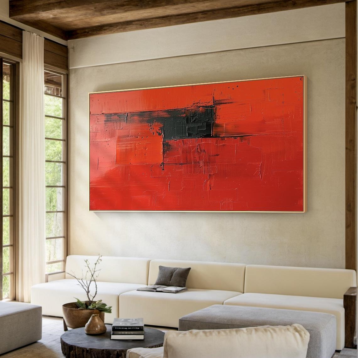 Red Minimalist Abstract Oil Painting, Modern Art Print - Image 3