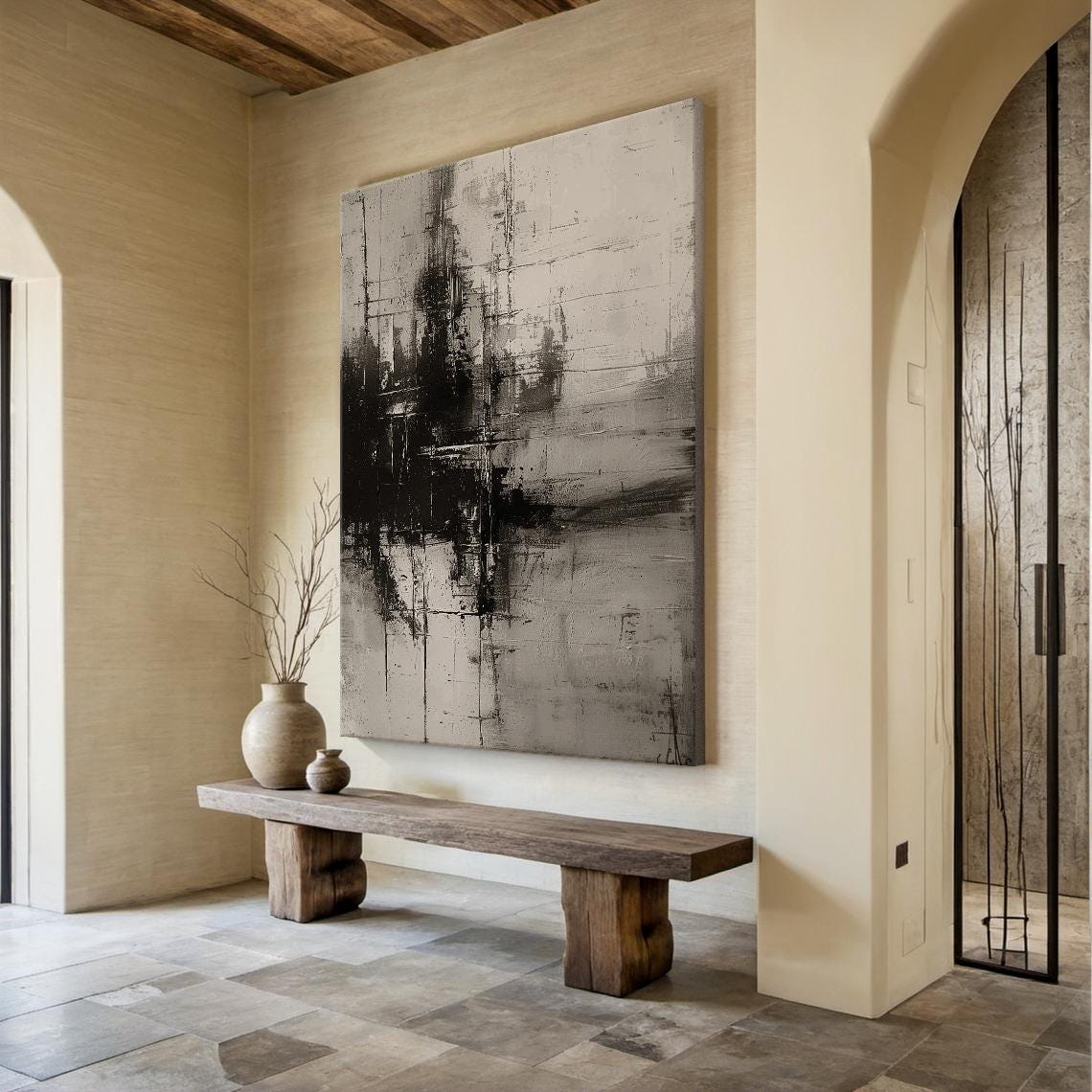 Black Grey Dripping Ink Splatter Textured Abstract Modern Wall Art - Image 2