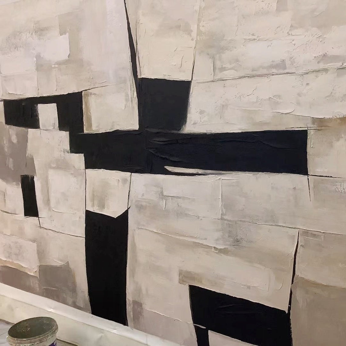 Black Cream Geometric Abstract Bold Blocks Modern Minimal Poster - Image 5