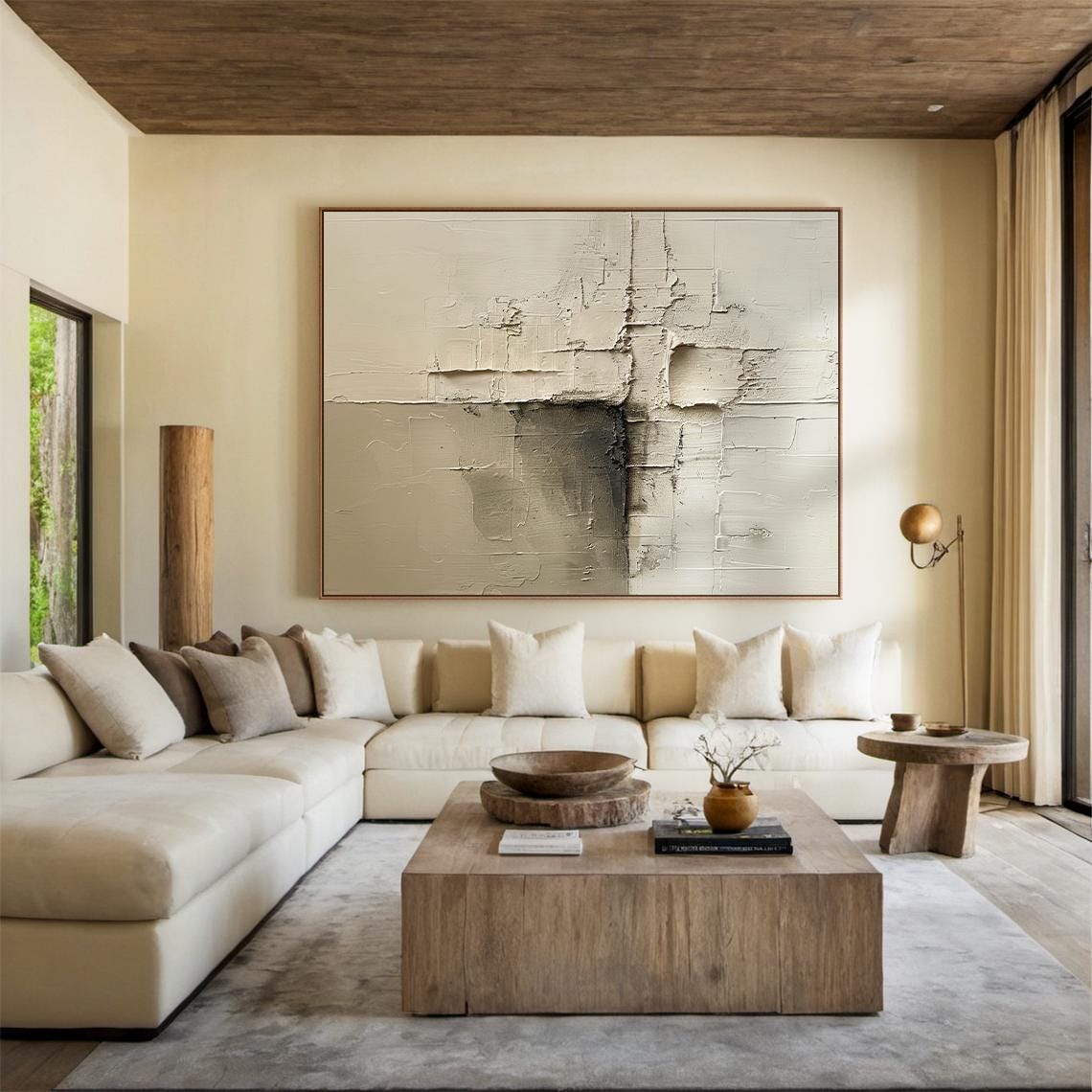 Brown Abstract Oil Painting Decorative Painting Beige Texture Wall Art Beige Abstract Art Modern Home Decoration - Image 2