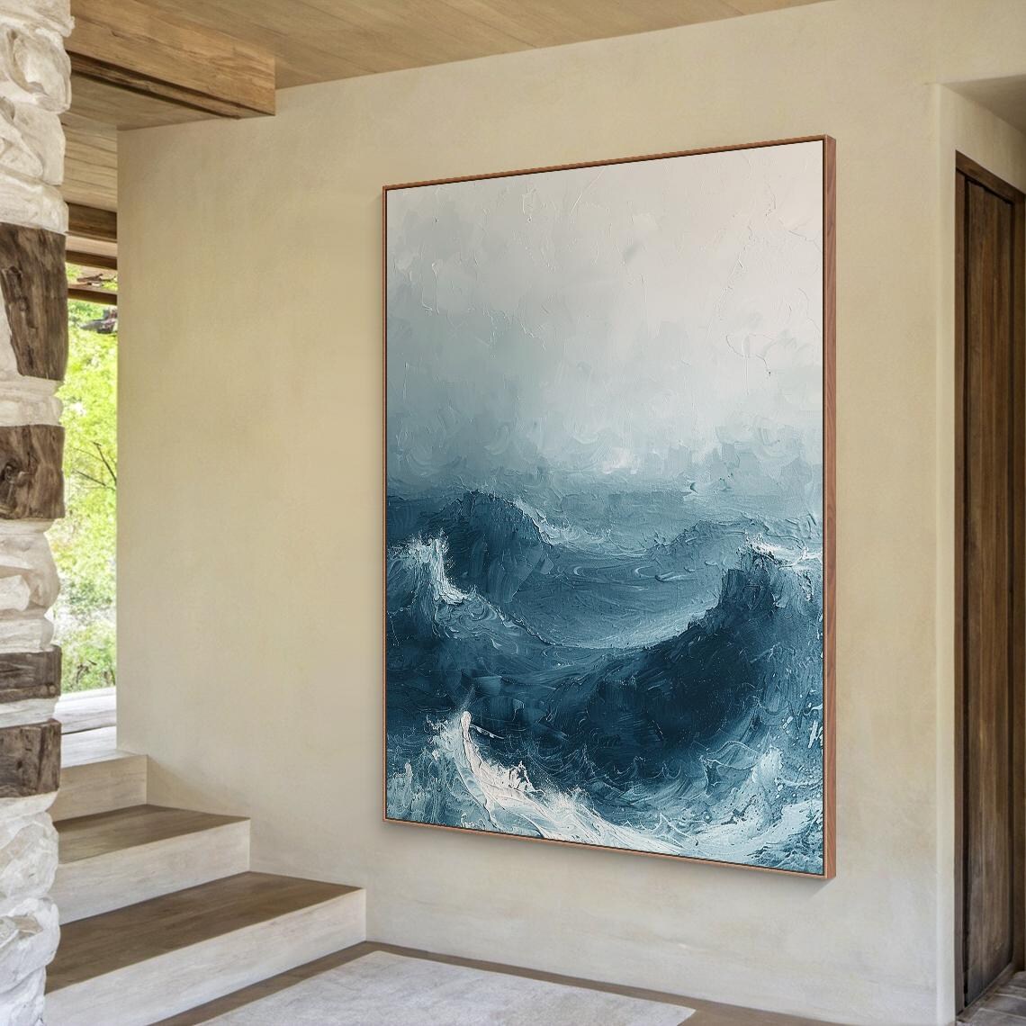 Abstract Blue Sea Waves Art Print, Modern Coastal - Image 4