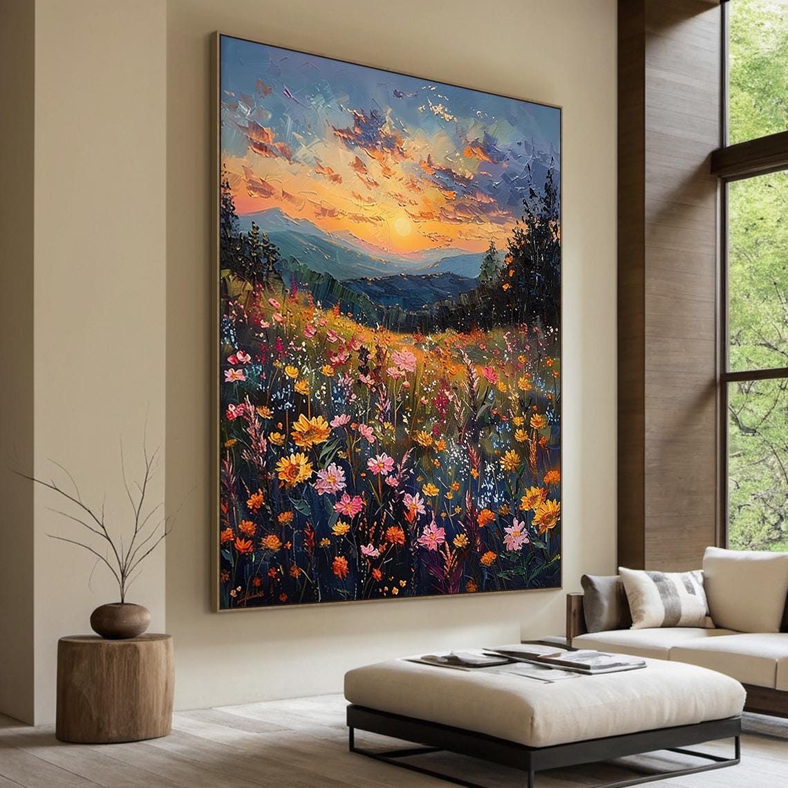 Sunset Wildflower Meadow Mountain Painting Colorful Floral Art Poster - Image 5