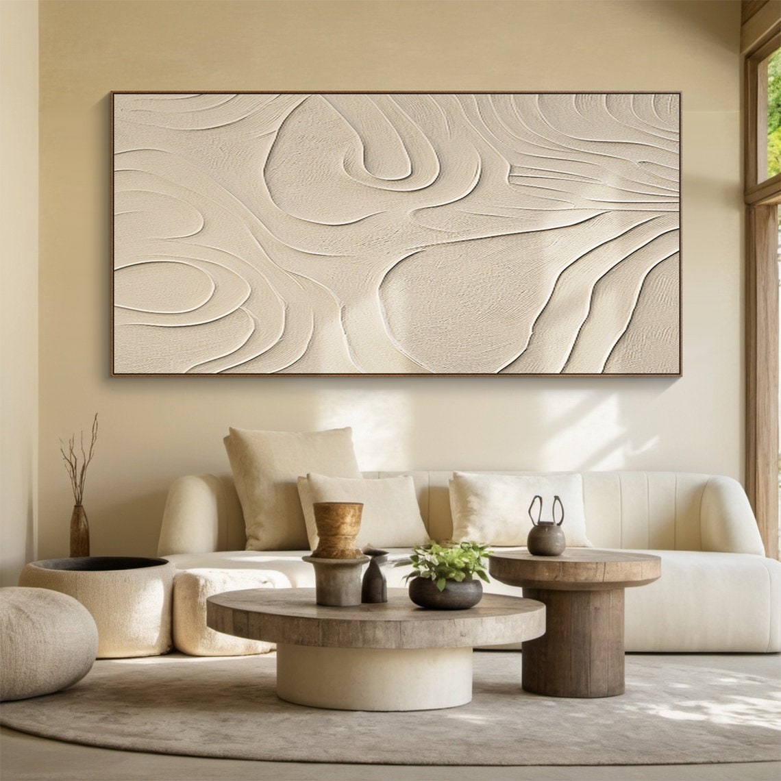 Beige Textured Swirl Abstract Topographic Organic Minimal Poster - Image 2