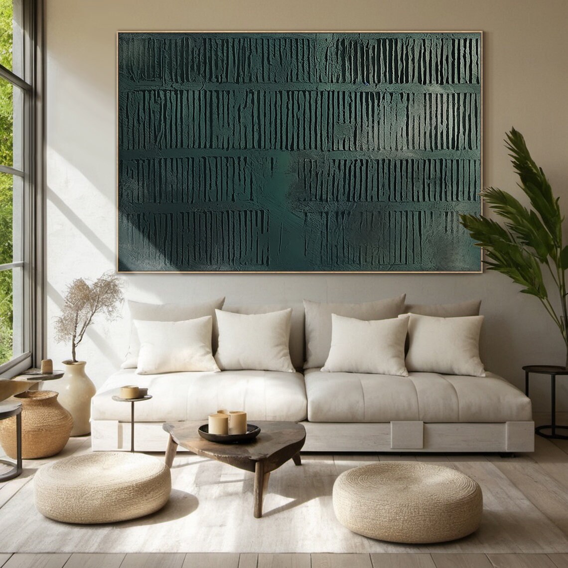 Bohemian Abstract Oil Painting, Dark Green Art Print