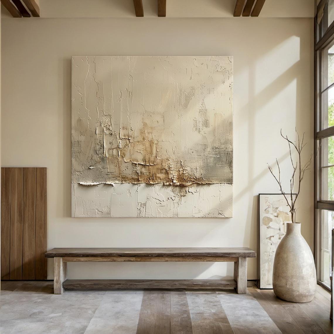 Brown Abstract Oil Painting Decorative Painting Beige Textured Wabi Sabi Wall Painting Beige Abstract Art Modern Home Decor - Image 3