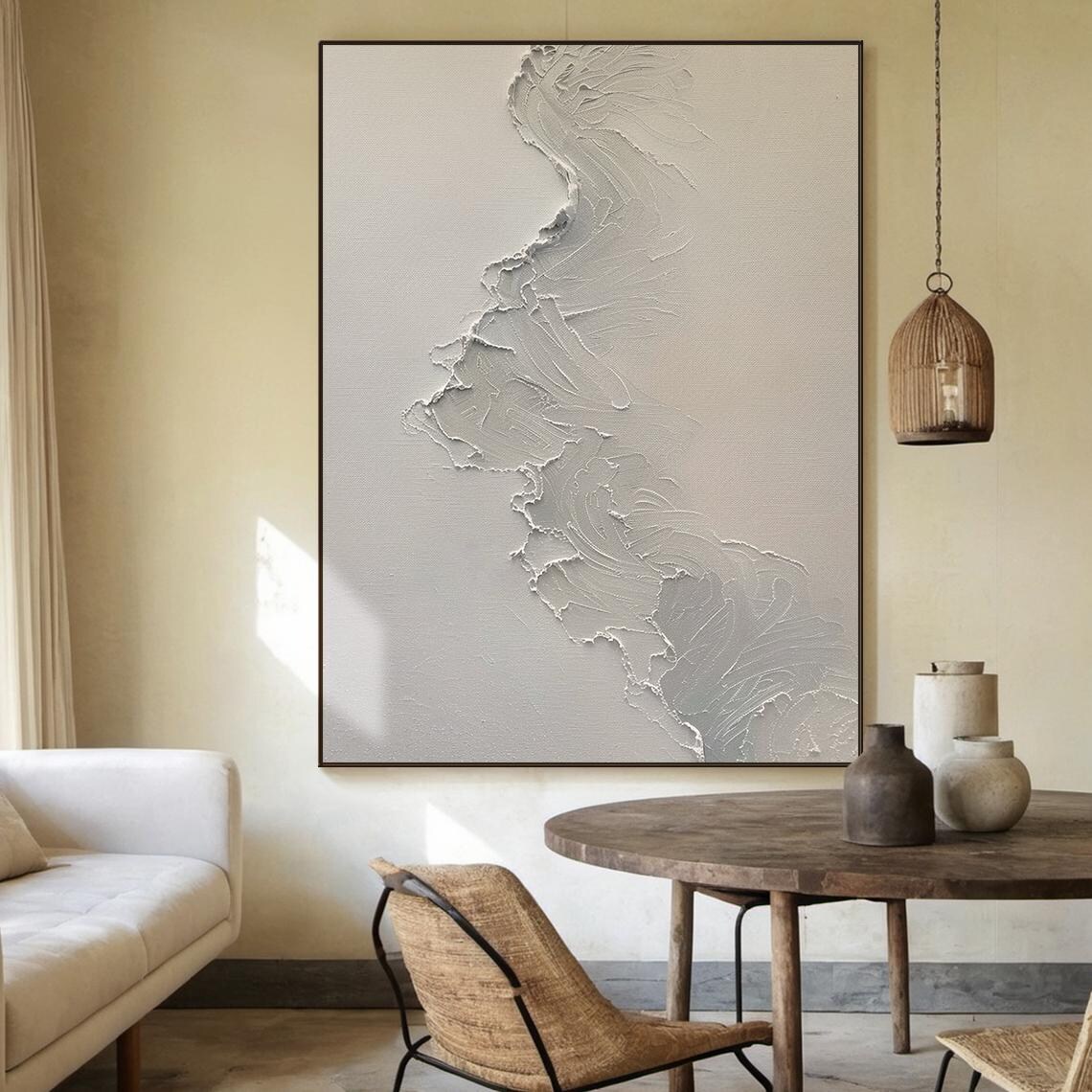 Beige Khaki Abstract Painting Wavy Shoreline Line Minimalist Wall Art - Image 3