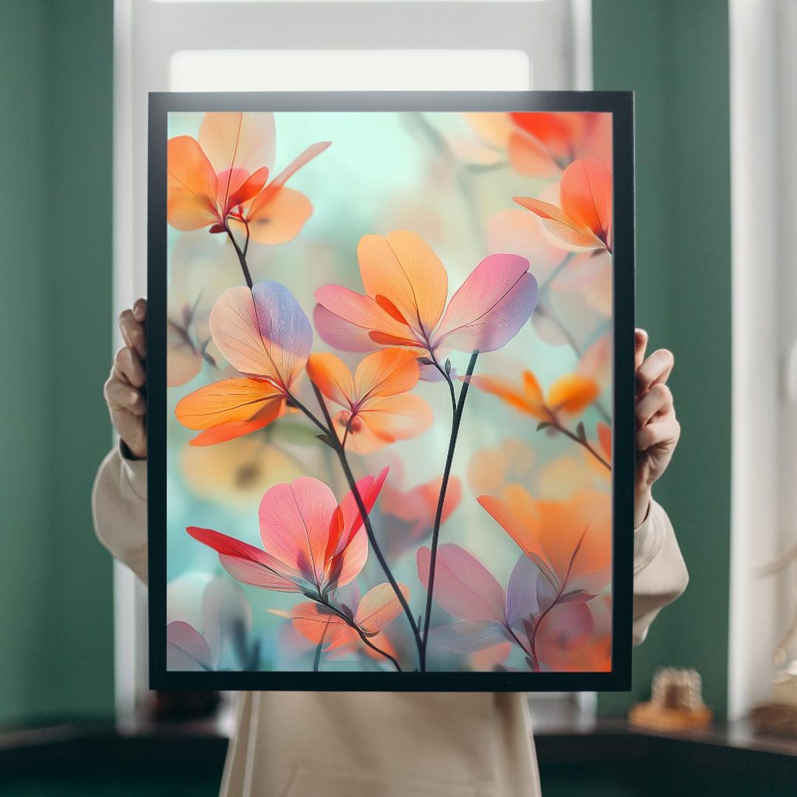 Translucent Coral And Peach Blossoms Watercolor Botanical Poster - Image 5