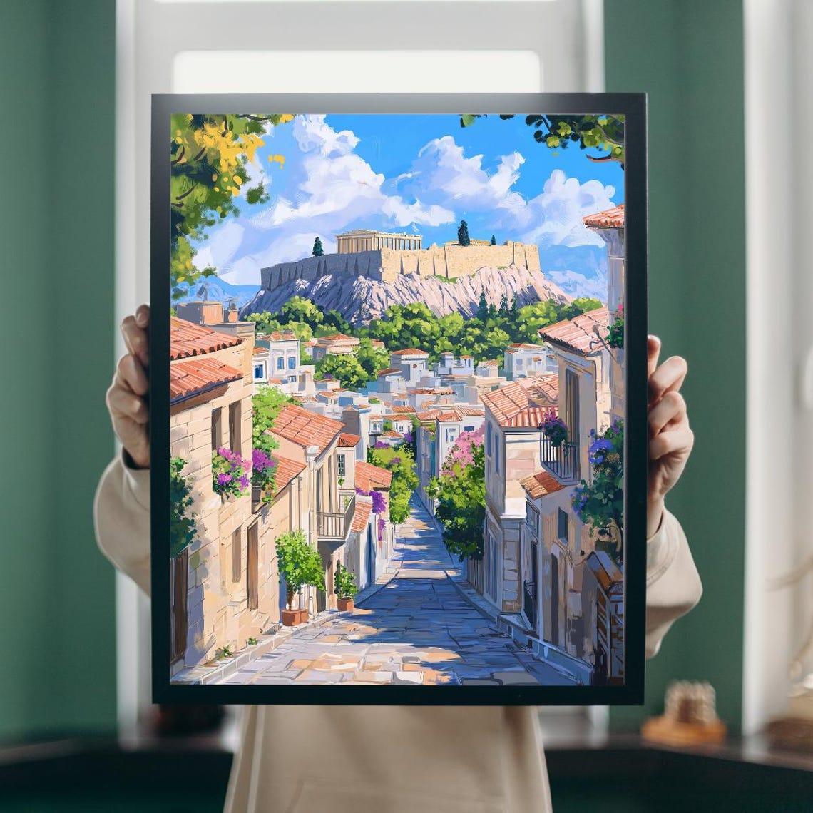 Athens Acropolis Above Plaka Street Illustrated Greece Poster - Image 5